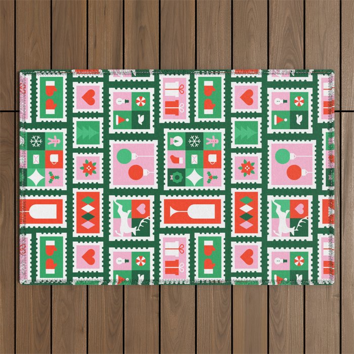 Christmas postage stamp pattern Outdoor Rug Gallery Image 1