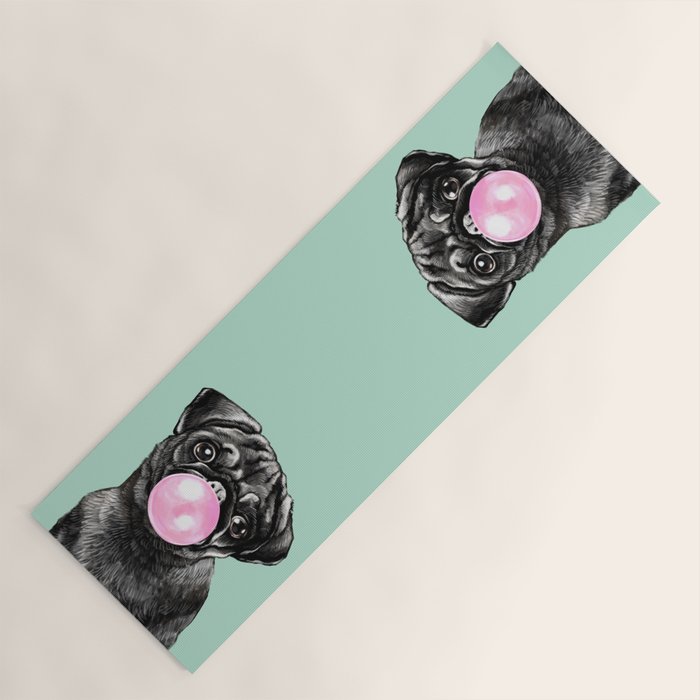 Bubble Gum Black Pug in Green Yoga Mat Gallery Image 1