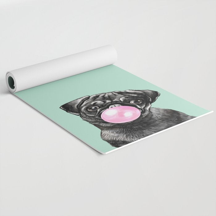 Bubble Gum Black Pug in Green Yoga Mat Gallery Image 2