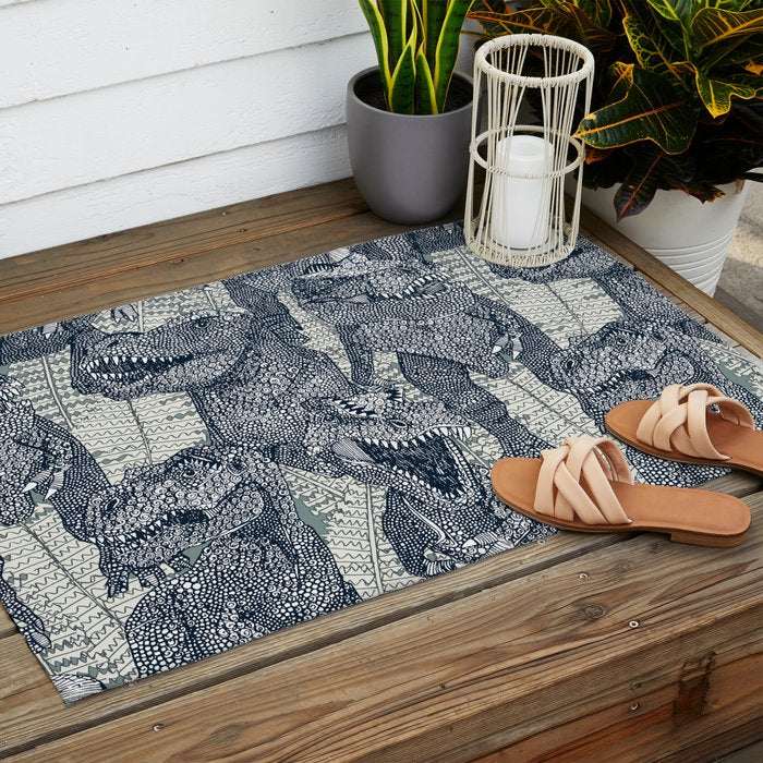 Tyrannosaurus rex indigo Outdoor Rug Gallery Image 2