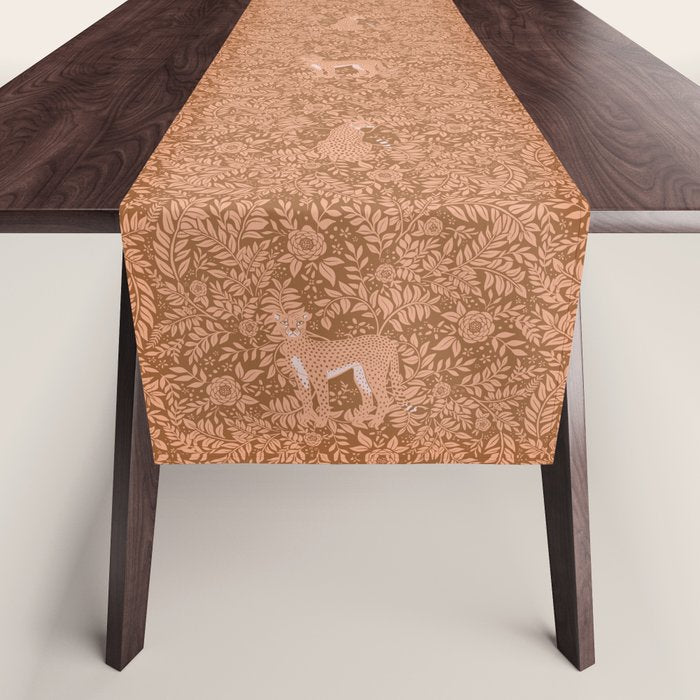 Summer Cheetah Floral Pattern - Fawn Brown Table Runner Gallery Image 1
