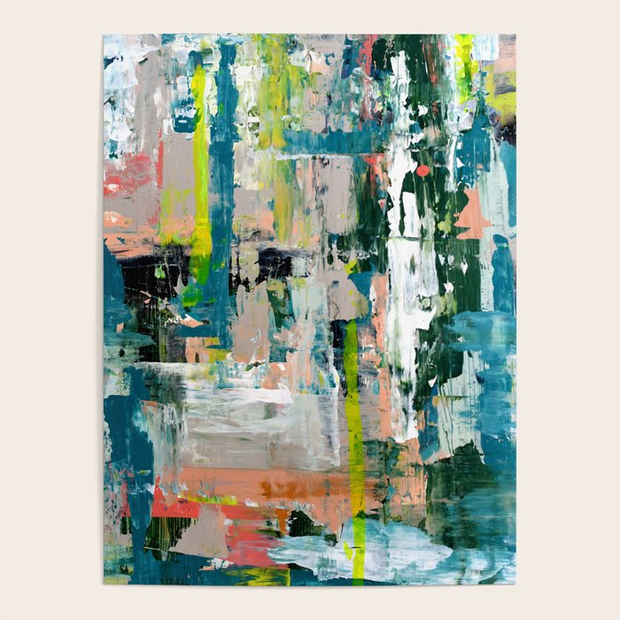 Imagine: A bright abstract painting in green, pink, and neon yellow by Alyssa Hamilton Art Poster Gallery Image 4