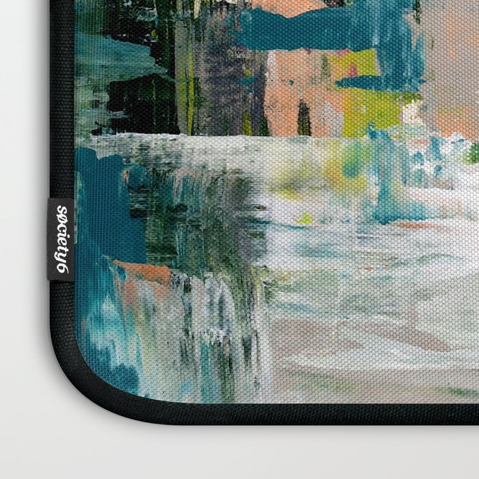 Imagine: A bright abstract painting in green, pink, and neon yellow by Alyssa Hamilton Art Laptop Sleeve Gallery Image 3