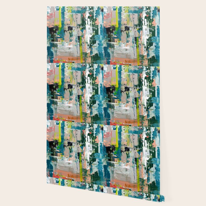 Imagine: A bright abstract painting in green, pink, and neon yellow by Alyssa Hamilton Art Wallpaper Gallery Image 2
