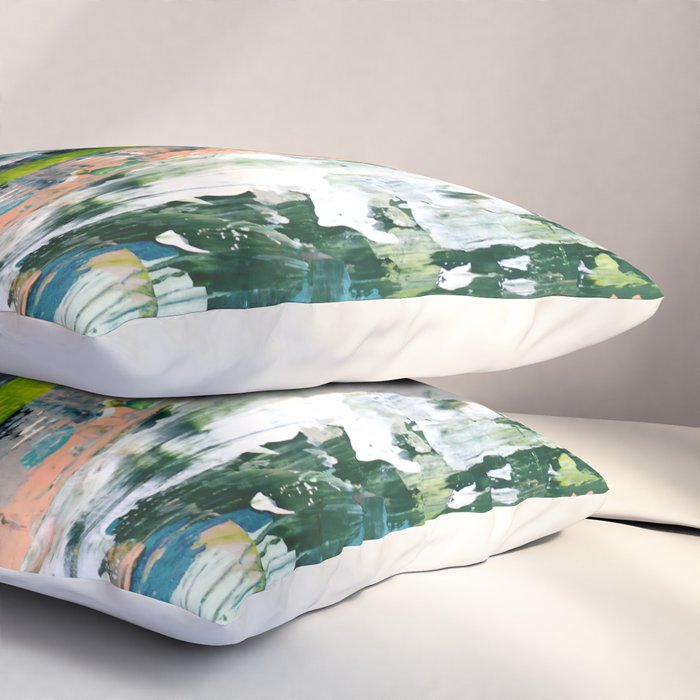 Imagine: A bright abstract painting in green, pink, and neon yellow by Alyssa Hamilton Art Pillow Sham Gallery Image 3