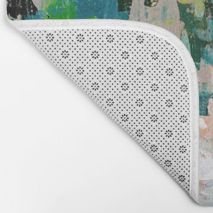 Imagine: A bright abstract painting in green, pink, and neon yellow by Alyssa Hamilton Art Bath Mat Gallery Image 2