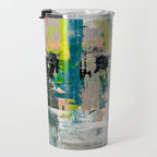 Imagine: A bright abstract painting in green, pink, and neon yellow by Alyssa Hamilton Art Travel Mug Gallery Image 3