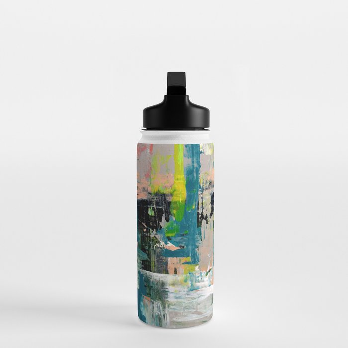 Imagine: A bright abstract painting in green, pink, and neon yellow by Alyssa Hamilton Art Water Bottle Gallery Image 3