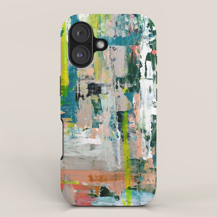 Imagine: A bright abstract painting in green, pink, and neon yellow by Alyssa Hamilton Art iPhone Case Gallery Image 1