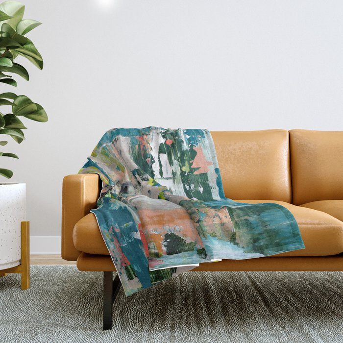 Imagine: A bright abstract painting in green, pink, and neon yellow by Alyssa Hamilton Art Throw Blanket Gallery Image 1