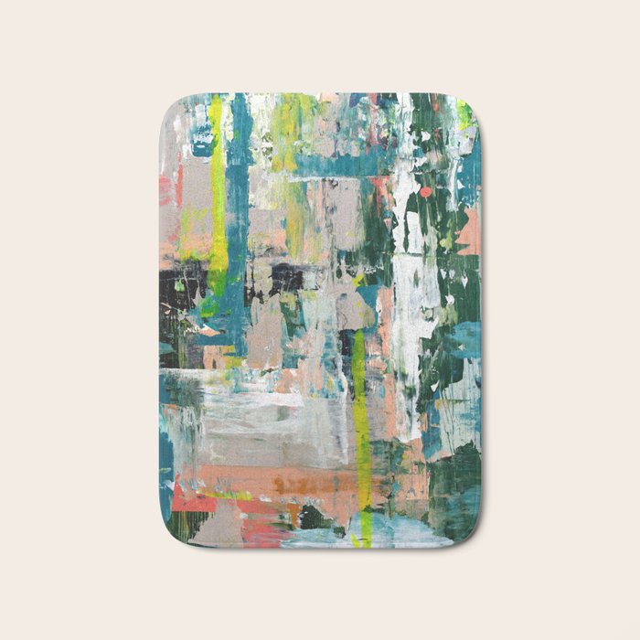 Imagine: A bright abstract painting in green, pink, and neon yellow by Alyssa Hamilton Art Bath Mat Gallery Image 1