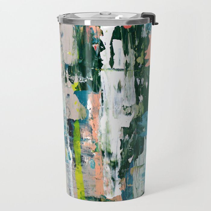 Imagine: A bright abstract painting in green, pink, and neon yellow by Alyssa Hamilton Art Travel Mug Gallery Image 2