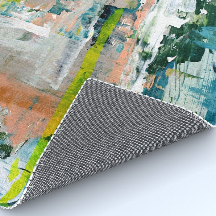 Imagine: A bright abstract painting in green, pink, and neon yellow by Alyssa Hamilton Art Rug Gallery Image 4