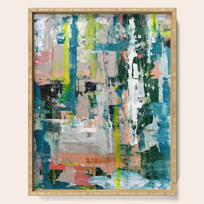 Imagine: A bright abstract painting in green, pink, and neon yellow by Alyssa Hamilton Art Serving Tray Gallery Image 1