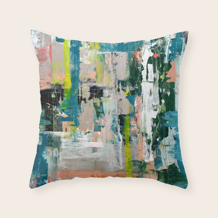 Imagine: A bright abstract painting in green, pink, and neon yellow by Alyssa Hamilton Art Throw Pillow Gallery Image 6