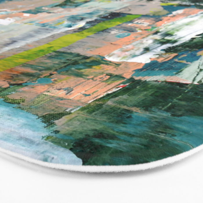Imagine: A bright abstract painting in green, pink, and neon yellow by Alyssa Hamilton Art Bath Mat Gallery Image 3