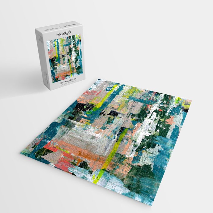 Imagine: A bright abstract painting in green, pink, and neon yellow by Alyssa Hamilton Art Jigsaw Puzzle Gallery Image 2
