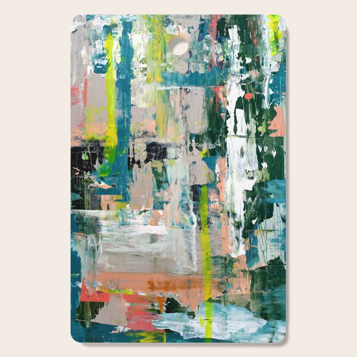Imagine: A bright abstract painting in green, pink, and neon yellow by Alyssa Hamilton Art Cutting Board Gallery Image 1