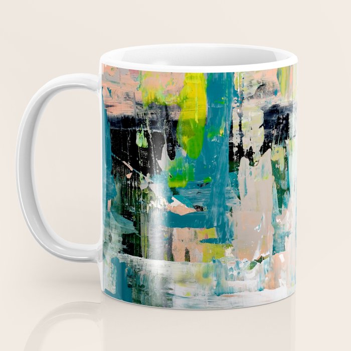 Imagine: A bright abstract painting in green, pink, and neon yellow by Alyssa Hamilton Art Coffee Mug Gallery Image 3