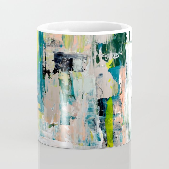 Imagine: A bright abstract painting in green, pink, and neon yellow by Alyssa Hamilton Art Coffee Mug Gallery Image 4
