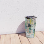Imagine: A bright abstract painting in green, pink, and neon yellow by Alyssa Hamilton Art Travel Mug Gallery Image 4