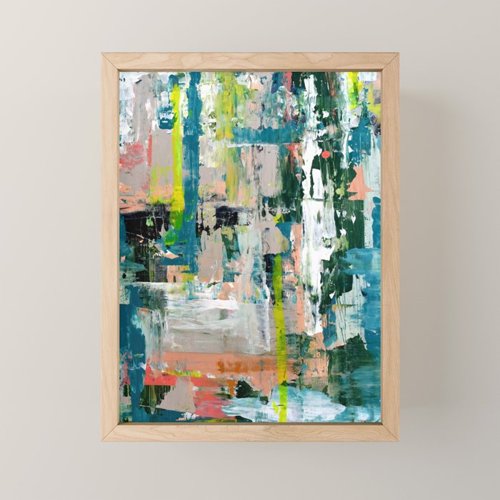 Imagine: A bright abstract painting in green, pink, and neon yellow by Alyssa Hamilton Art Mini Art Print Gallery Image 1