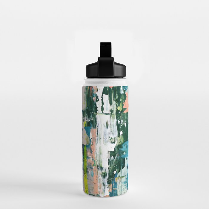 Imagine: A bright abstract painting in green, pink, and neon yellow by Alyssa Hamilton Art Water Bottle Gallery Image 2