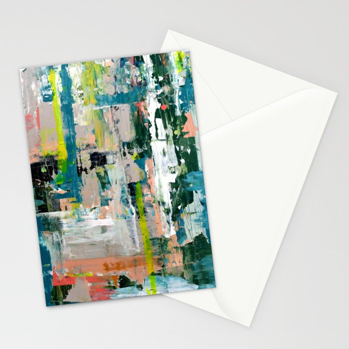 Imagine: A bright abstract painting in green, pink, and neon yellow by Alyssa Hamilton Art Stationery Card Gallery Image 2