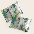 Imagine: A bright abstract painting in green, pink, and neon yellow by Alyssa Hamilton Art Pillow Sham Gallery Image 3