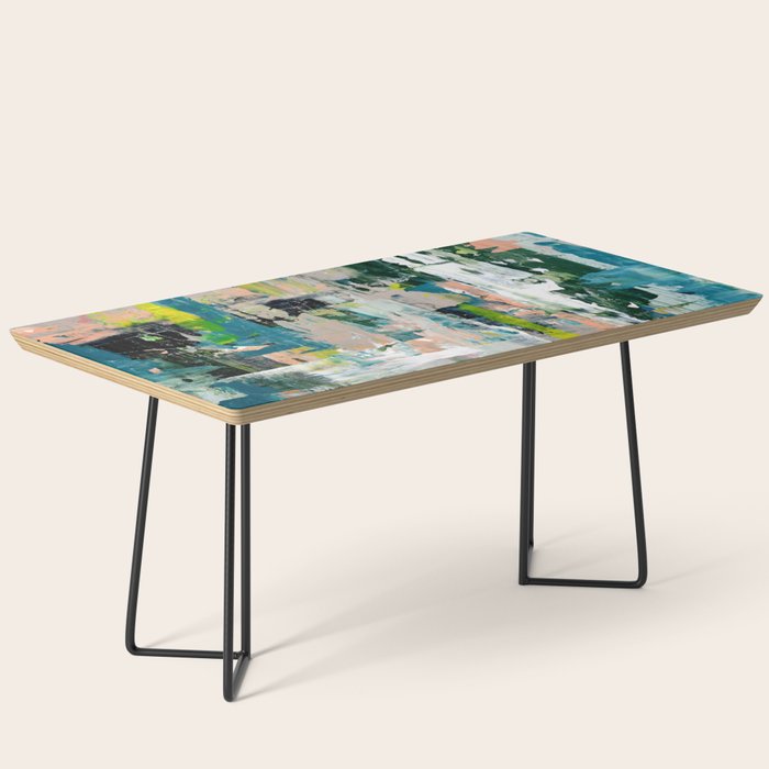 Imagine: A bright abstract painting in green, pink, and neon yellow by Alyssa Hamilton Art Coffee Table Gallery Image 1