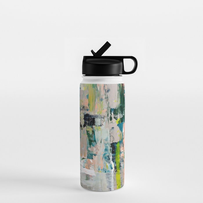 Imagine: A bright abstract painting in green, pink, and neon yellow by Alyssa Hamilton Art Water Bottle Gallery Image 1