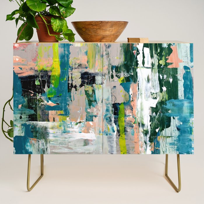 Imagine: A bright abstract painting in green, pink, and neon yellow by Alyssa Hamilton Art Credenza Gallery Image 1