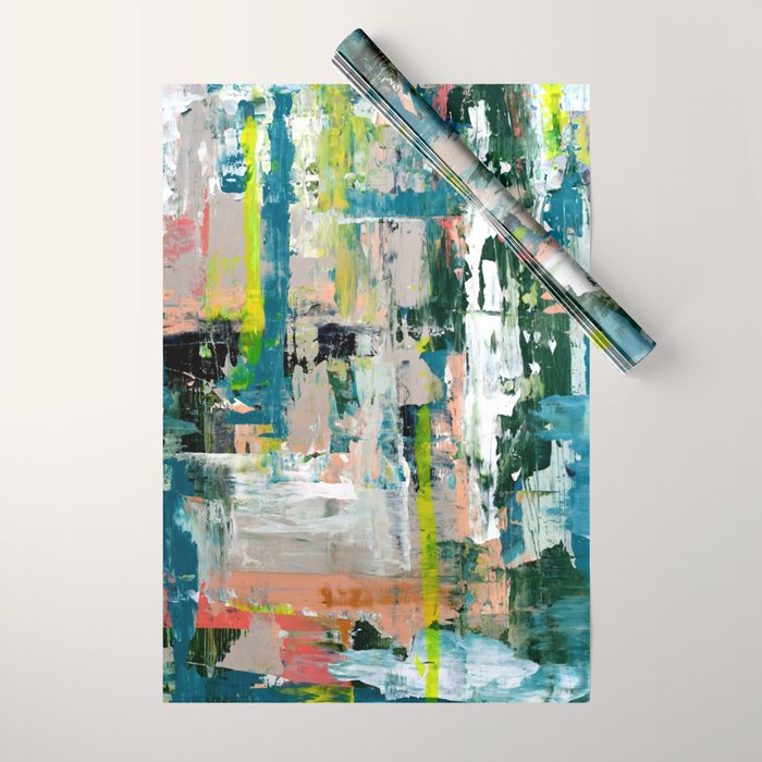 Imagine: A bright abstract painting in green, pink, and neon yellow by Alyssa Hamilton Art Wrapping Paper Gallery Image 1