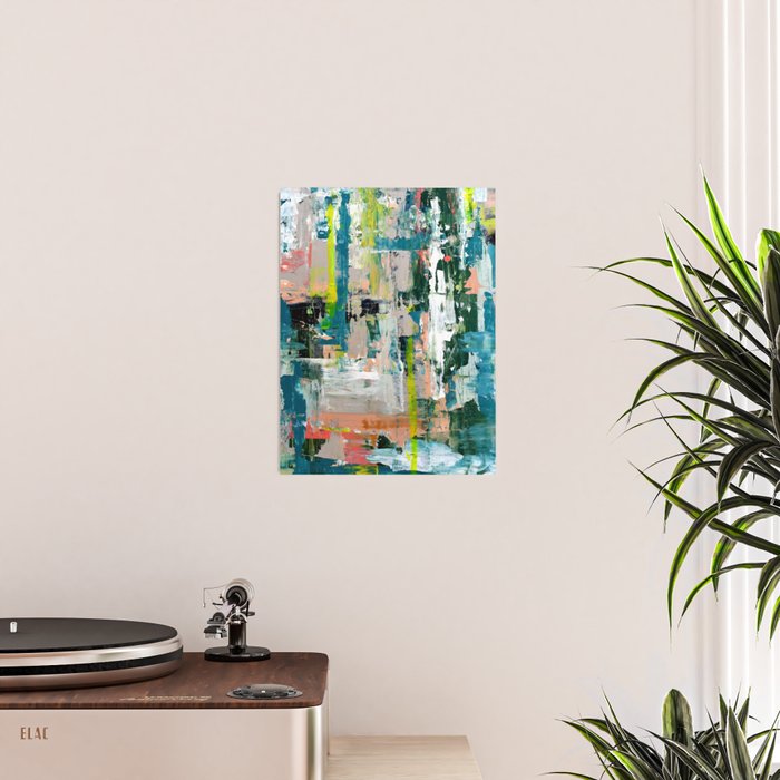 Imagine: A bright abstract painting in green, pink, and neon yellow by Alyssa Hamilton Art Poster Gallery Image 2