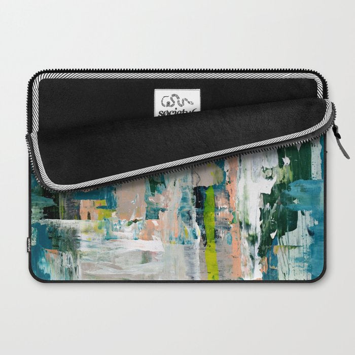 Imagine: A bright abstract painting in green, pink, and neon yellow by Alyssa Hamilton Art Laptop Sleeve Gallery Image 2
