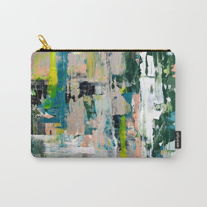 Imagine: A bright abstract painting in green, pink, and neon yellow by Alyssa Hamilton Art Carry All Pouch Gallery Image 1