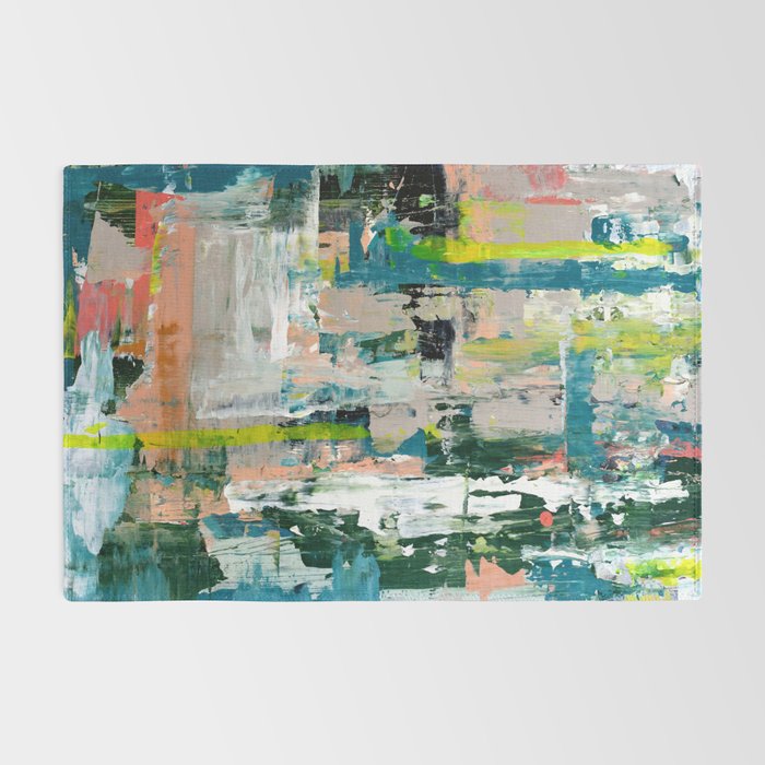 Imagine: A bright abstract painting in green, pink, and neon yellow by Alyssa Hamilton Art Rug Gallery Image 2
