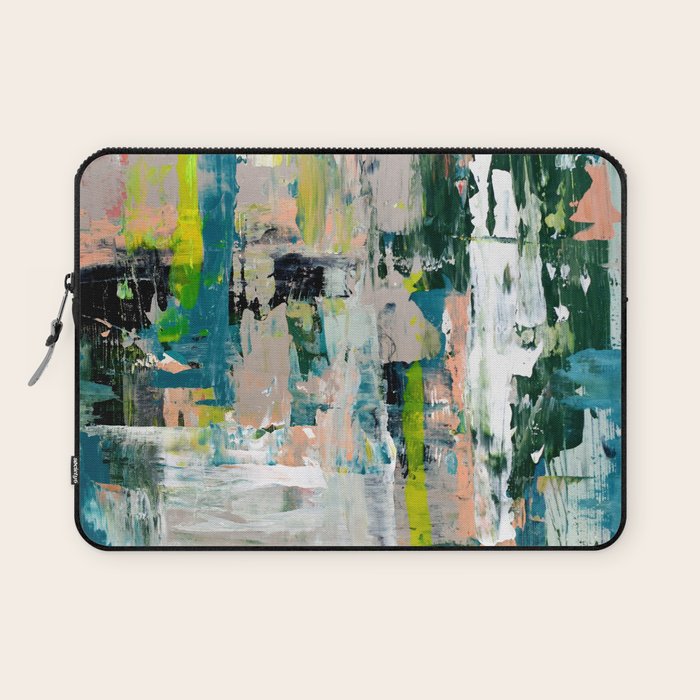 Imagine: A bright abstract painting in green, pink, and neon yellow by Alyssa Hamilton Art Laptop Sleeve Gallery Image 1