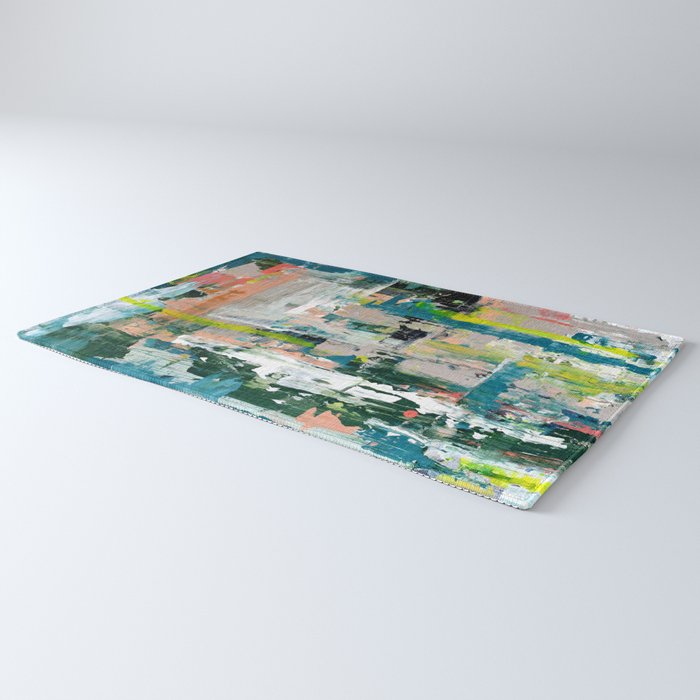 Imagine: A bright abstract painting in green, pink, and neon yellow by Alyssa Hamilton Art Rug Gallery Image 3