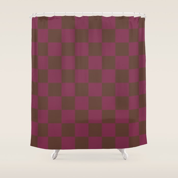 Chocolate x Ripe Berry Mixed Checker Shower Curtain Gallery Image 1