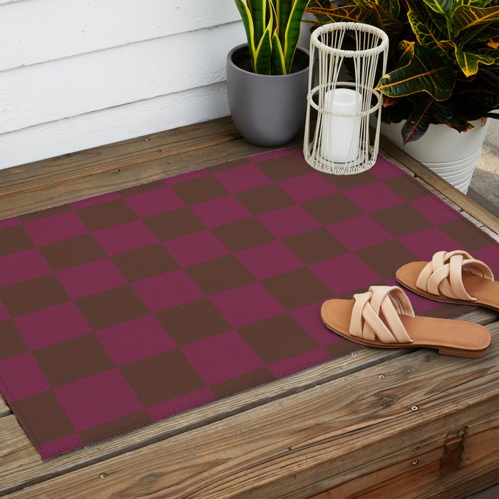 Chocolate x Ripe Berry Mixed Checker Outdoor Rug Gallery Image 2