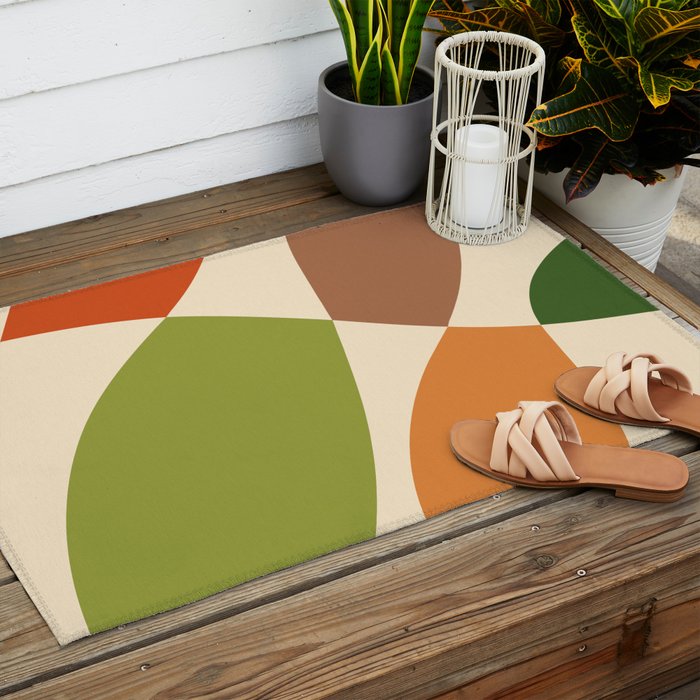 Abstract Mid-century Retro Earthy Shapes Outdoor Rug Gallery Image 2