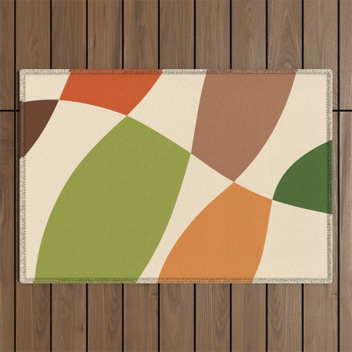 Abstract Mid-century Retro Earthy Shapes Outdoor Rug Gallery Image 1