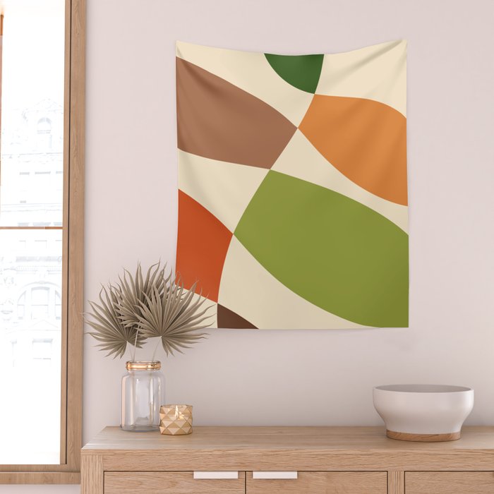 Abstract Mid-century Retro Earthy Shapes Wall Tapestry Gallery Image 2