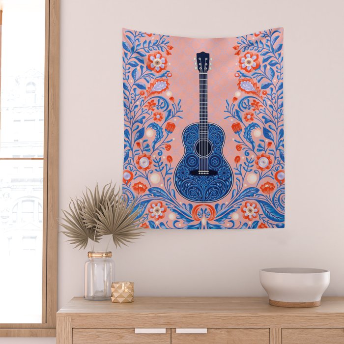 Guitar in Bloom Wall Tapestry Gallery Image 2
