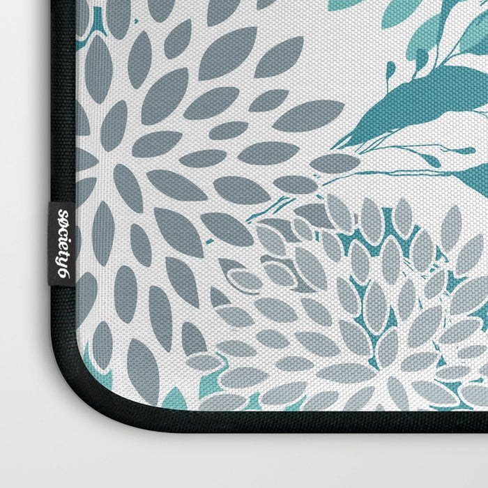 Floral Leaves and Blooms, Teal and Gray Laptop Sleeve Gallery Image 3