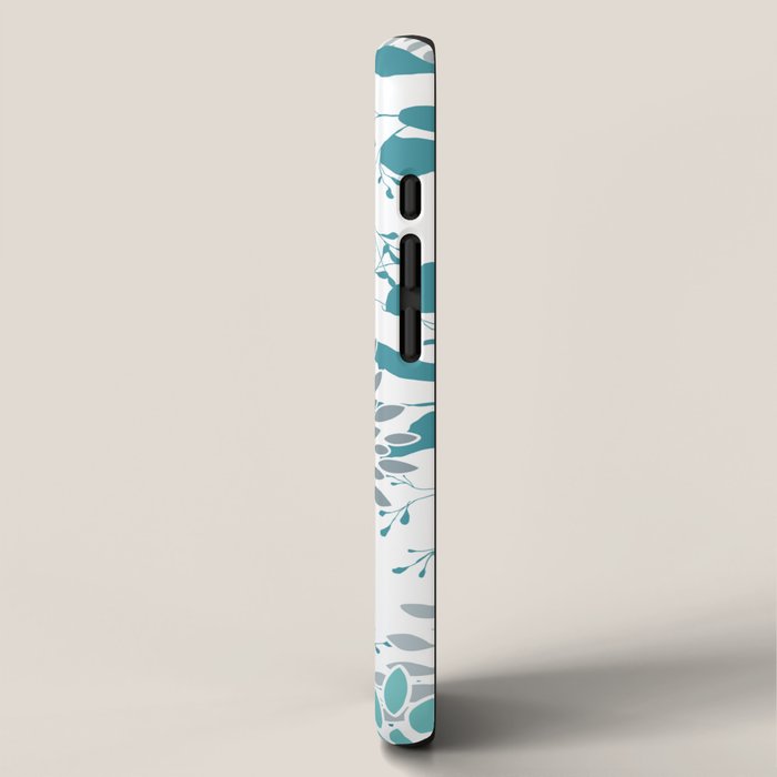 Floral Leaves and Blooms, Teal and Gray iPhone Case Gallery Image 2