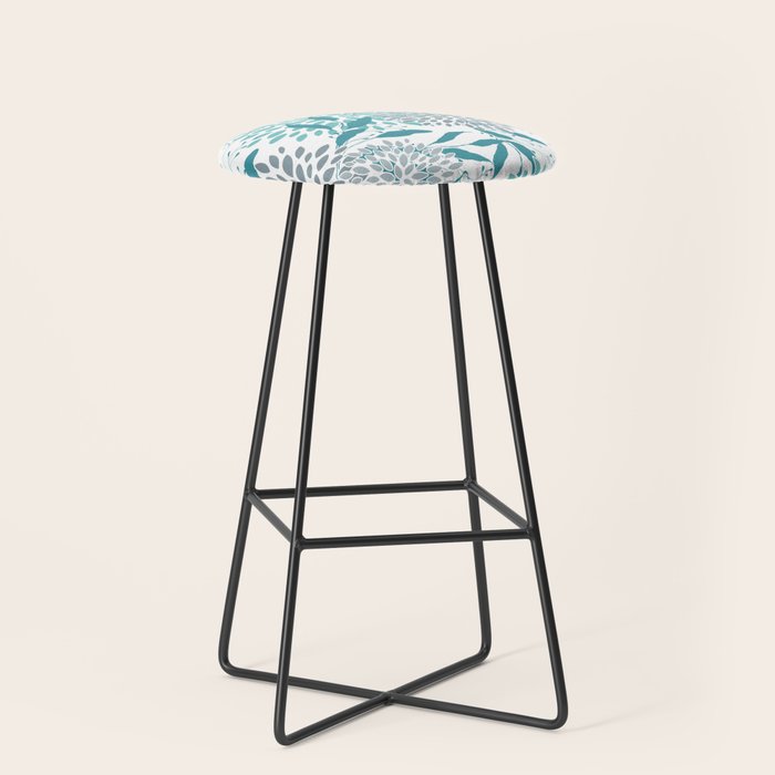 Floral Leaves and Blooms, Teal and Gray Stool Gallery Image 1