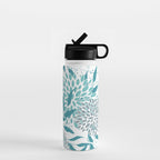 Floral Leaves and Blooms, Teal and Gray Water Bottle Gallery Image 1