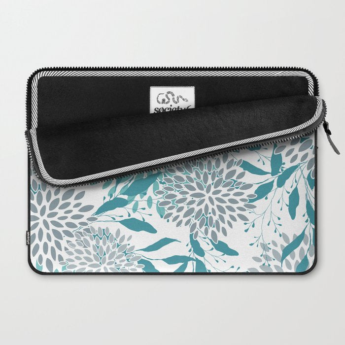 Floral Leaves and Blooms, Teal and Gray Laptop Sleeve Gallery Image 2